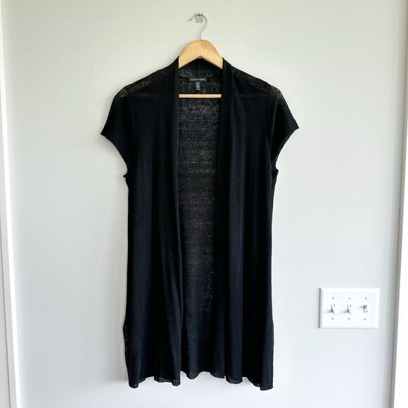 Eileen Fisher Hemp Blend Open Front Knit Semi-Sheer Short Sleeve Cardigan - Picture 1 of 7